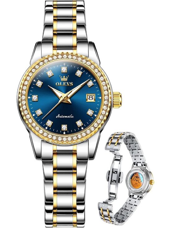 Accessories - Women's Gold Blue Waterproof Long Band for Medium Wrist Stainless Steel Watch